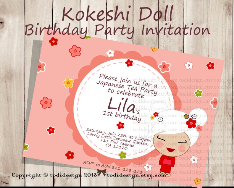 Kokeshi Doll Party Invitation - Japanese Girl- Printable digital file Il_570xn