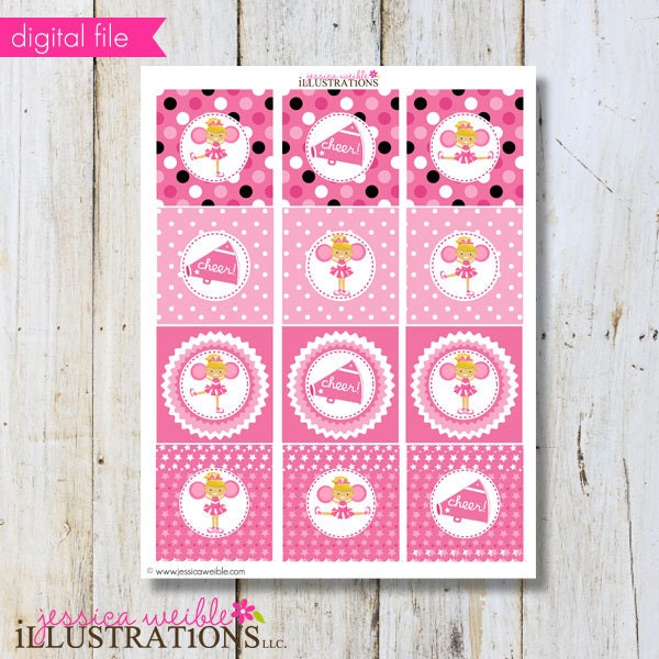 Gimme A CHEER Theme Pink - Printable Party Tags - Cupake Toppers - Printable Party Favors - Pink Cheerleader Party Printables Il_570xn