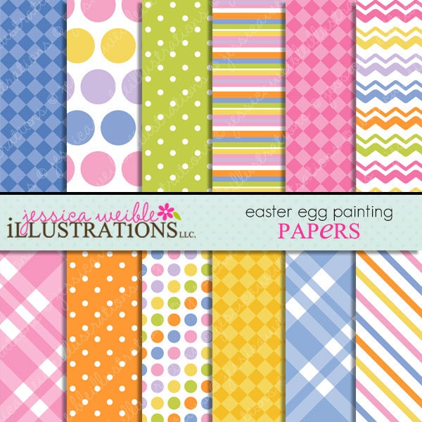 Easter Egg Painting Cute Digital Papers Backgrounds for Invitations, Card Design, Scrapbooking, and Web Design Il_570xn