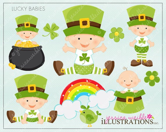 Lucky Babies Cute Digital Clipart for Invitations, Card Design, Scrapbooking, and Web Design, St Patricks Day Clipart Il_570xn