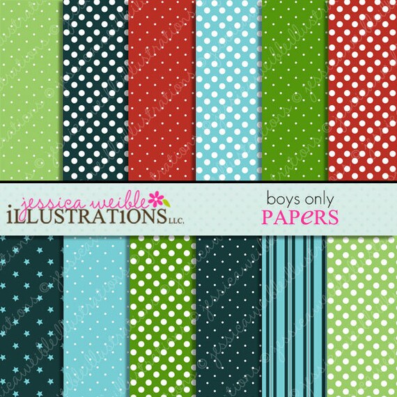 Boys Only Cute Digital Papers Backgrounds for Invitations, Card Design, Scrapbooking, and Web Design Il_570xn
