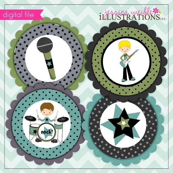 Boys Rock Theme - Printable Party Tags - Cupake Toppers - Printable Party Favors - Rockstar Party Printables Il_570xn