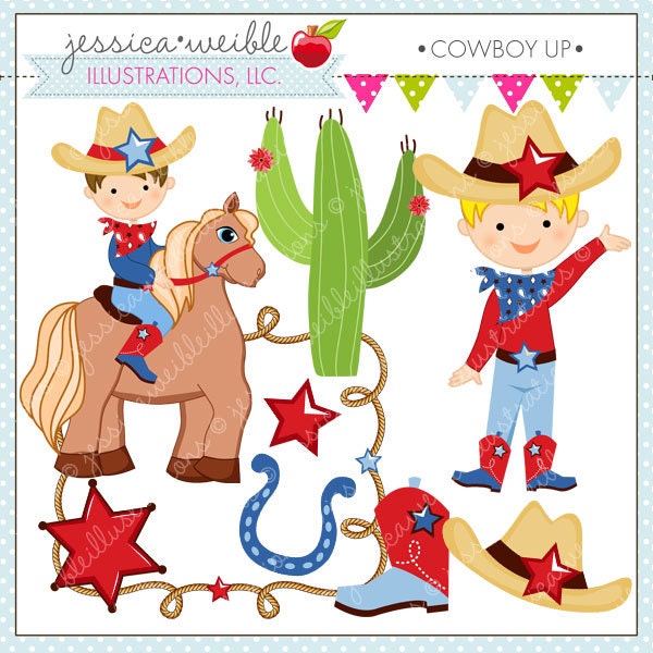Cowboy Up Cute Digital Clipart for Commercial or Personal Use, Cowboy Clipart, Cowboy Graphics Il_570xn