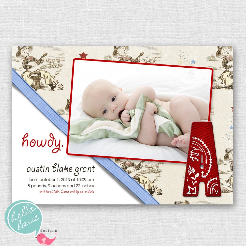 printable birth announcement - howdy lil pardner Il_570xn