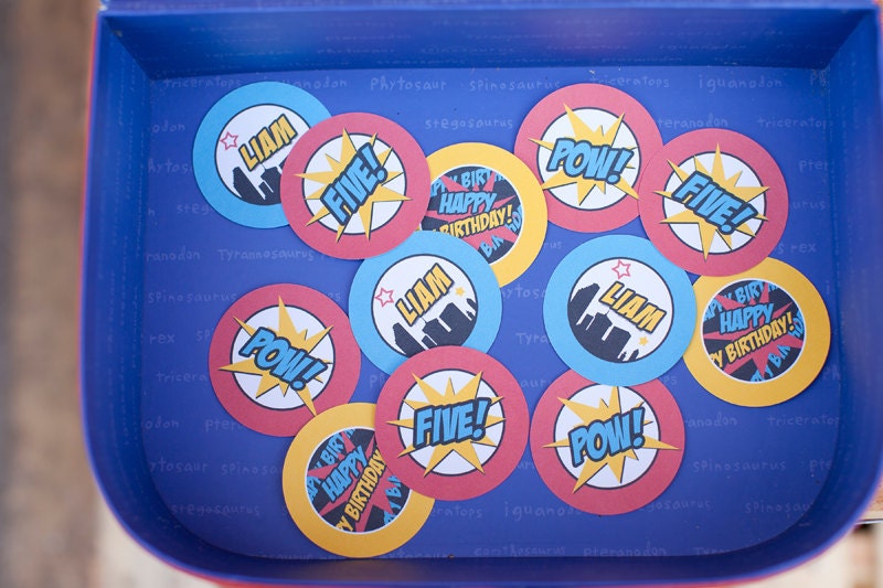 Superhero Printable Party Cupcake Toppers - party circles - party logos by hello love designs Il_570xn