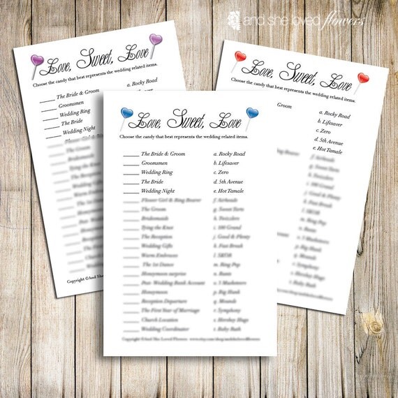 Candy Match Bridal Shower Game Printable by andshelovedflowers