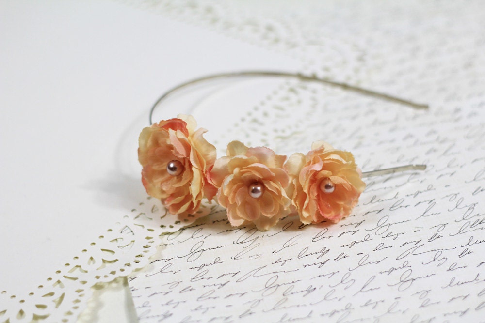 Peach Delight Flower Headband with Pearl Center