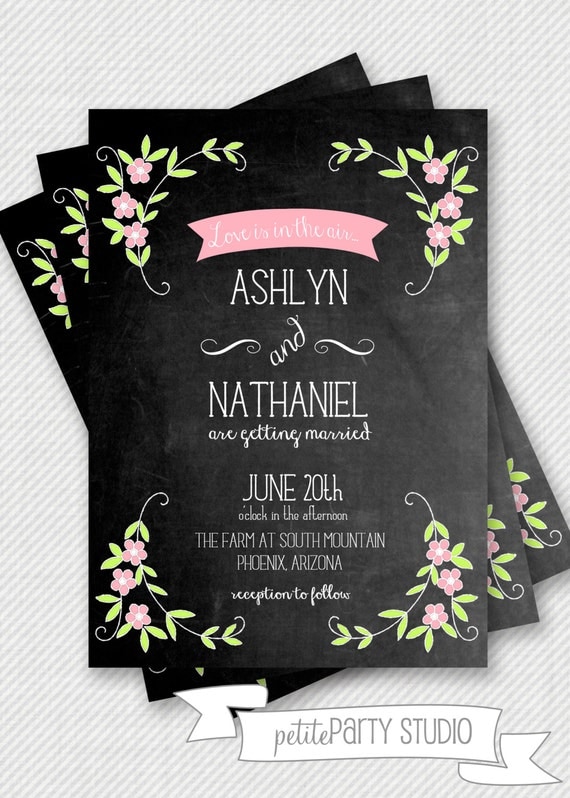 PARTY PRINTABLE - Vintage Chalkboard Wedding or Bridal Shower Invitation - Petite Party Studio Il_570xn