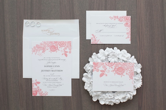 Vintage Lace Wedding Invitation Samples - Invitation, Response Card, Reception Card - Sample Set Il_570xn
