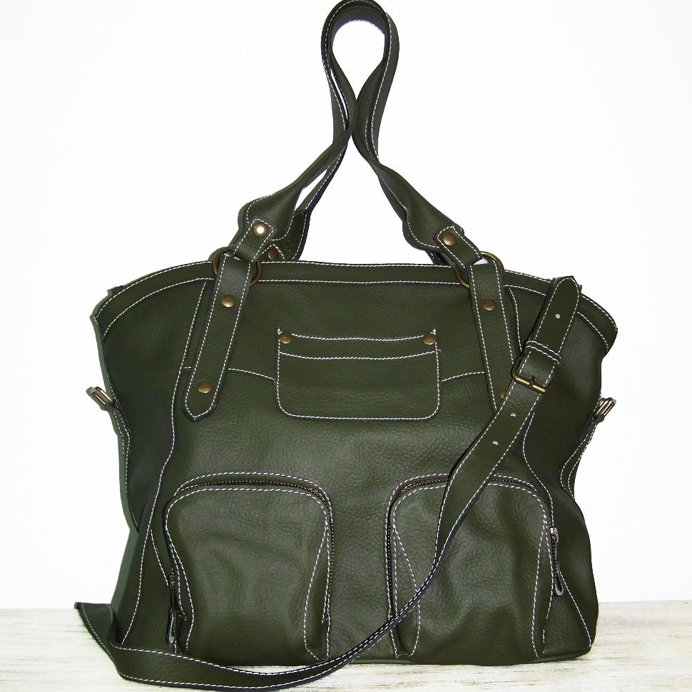 Olive Green Leather Handbag Leather Tote Shoulder by ChicLeather