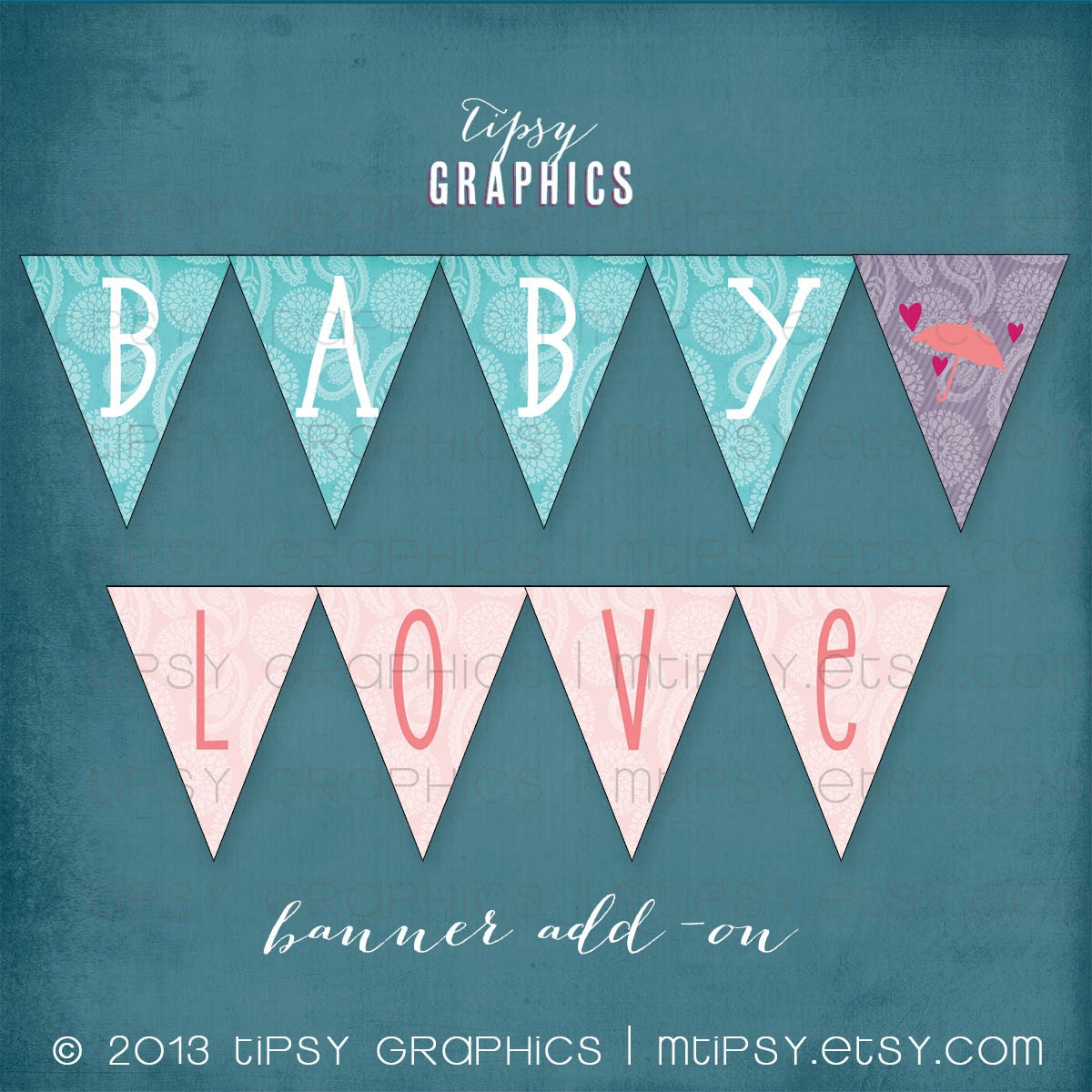 BABY LOVE Paisley Mum Printable Baby Shower BANNER by Tipsy Graphics. Pink Purple Teal Turquoise Umbrella. Instant Download Il_570xn