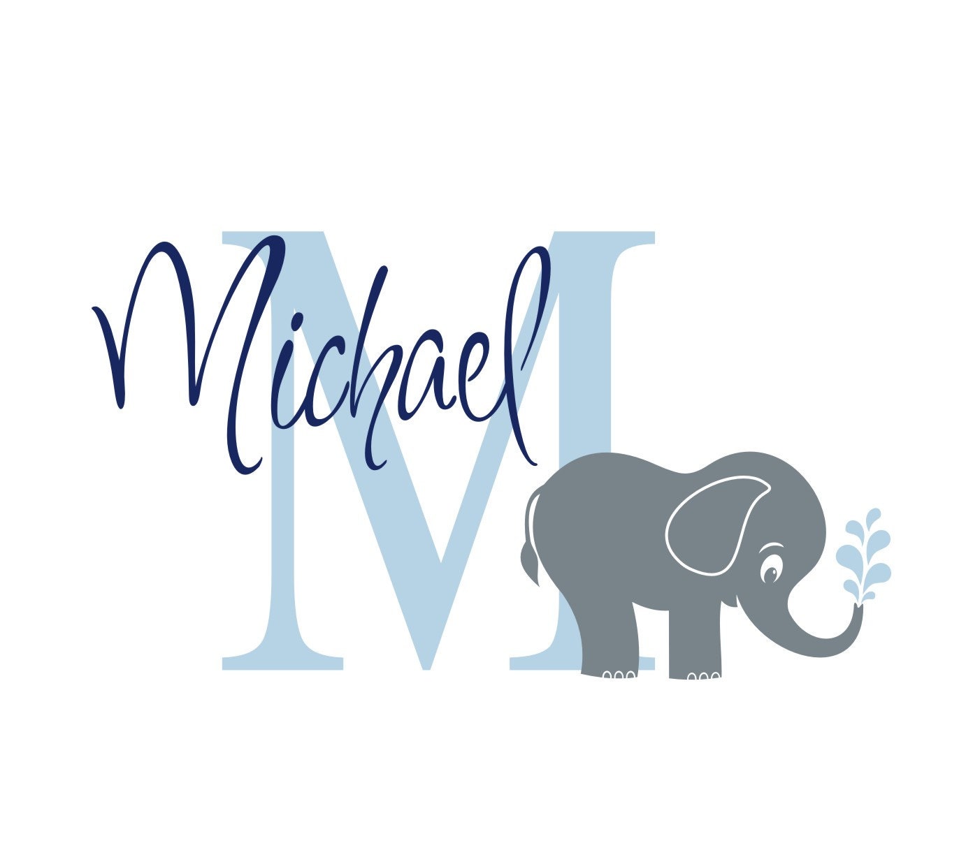 Elephant Monogram Name Vinyl Wall Decal Nursery by CanoDesigns