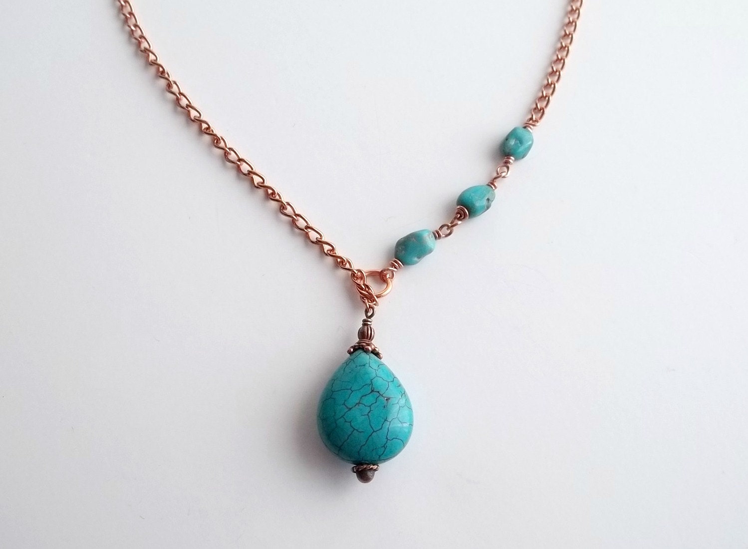Turquoise Necklace Copper Lariat Necklace - LovelyJewelsBoutique