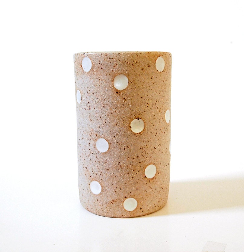 Ceramic Vase/Cup-Glossy White Glaze Dots with Unglazed Surface