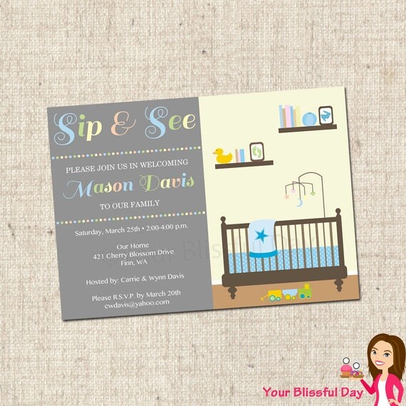 PRINTABLE Sip & See Baby Boy Party Invitation Il_570xn