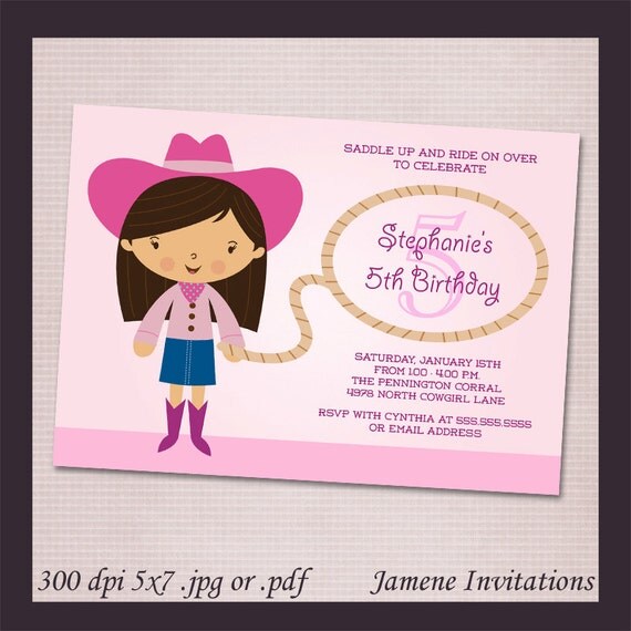 Pink Cowgirl Birthday Party Printable Invitation - Print your own Il_570xn