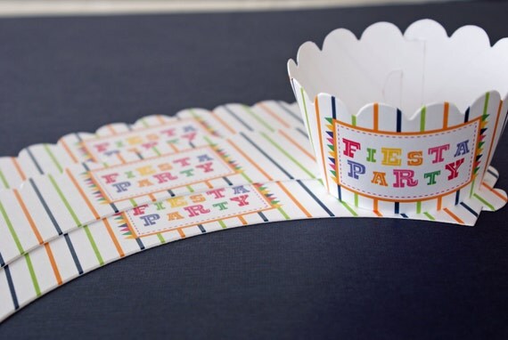 Set of 12 Fiesta Birthday Party Cupcake Wrappers Il_570xn