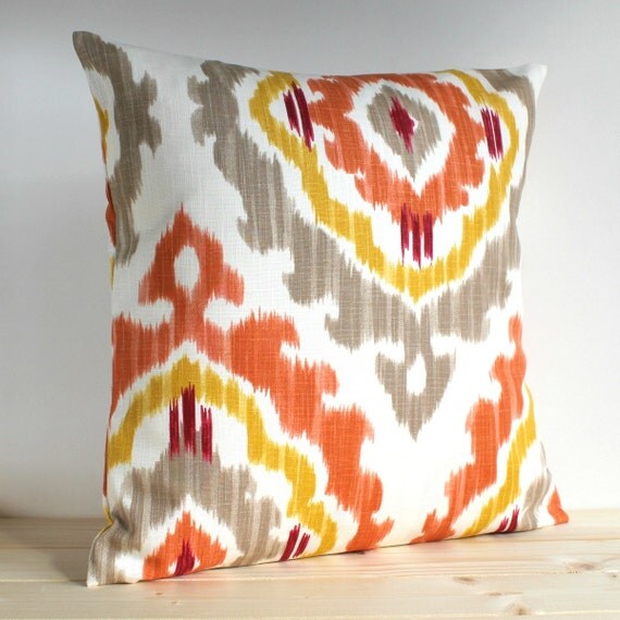 Orange and Gold Ikat Pillow Cover 16 x 16 Ikat by CoupleHome
