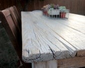 8ft Reclaimed Wood Farmhouse Dining Table // Sun Bleached Top // Milk Wash White Legs - MonkandHoney