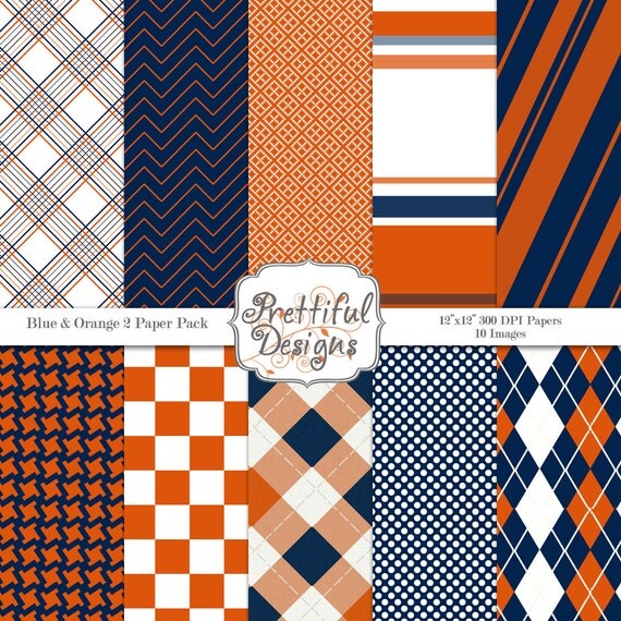 50% OFF SALE Digital Paper pack for Digital Scrapbooking, Photography, Card Making, Sports Team Colors Blue Orange 2 (613) Il_570xn