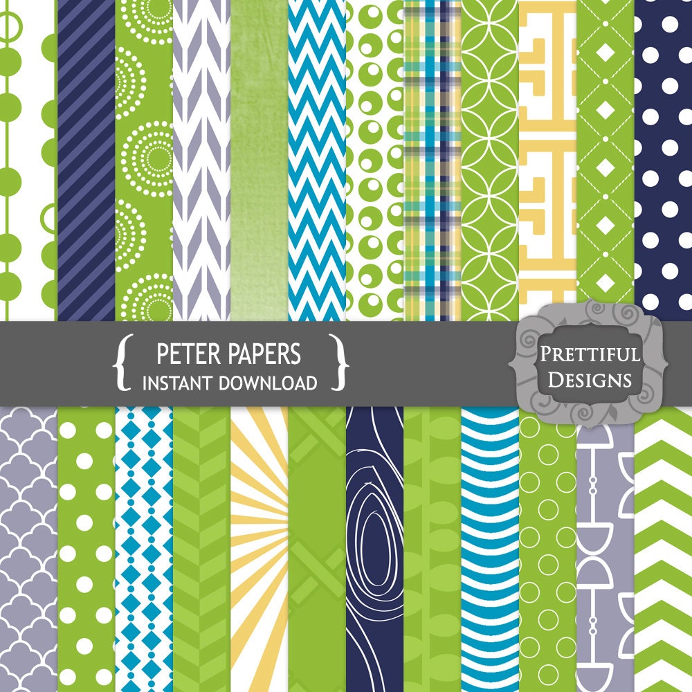 50% OFF SALE Digital Scrapbook Printable Boy Fathers Day Green Paper Pack Peter Papers (674) Il_570xn