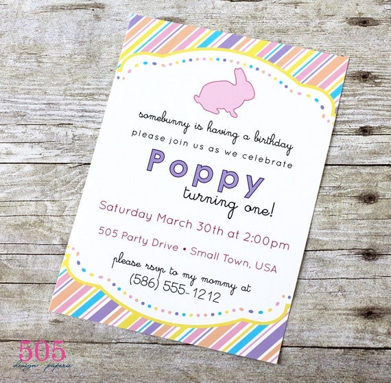 Printable Bunny Birthday Party Invitation - Customized Invitation by 505 Design Paperie Il_570xn