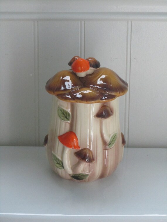 Vintage 1970s Adorable Mushroom Canister with Lid Cookie by kchoos