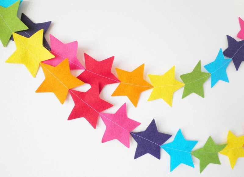 Big Rainbow Star Garland - made with wool blend felt in bright rainbow colours, perfect for kids room or birthday - HandmadeCuddlesShop