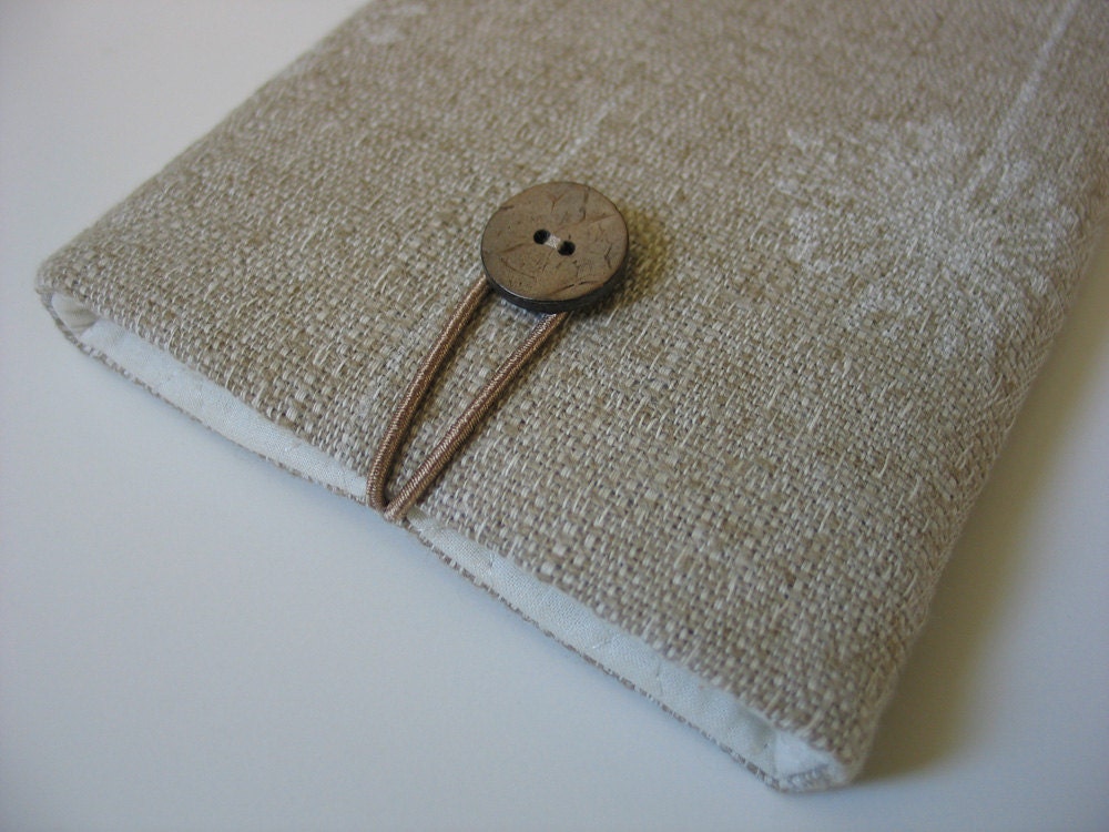 Kindle Paperwhite case Kindle Paperwhite cover Kindle slip sleeve pouch bag cozy - tan canvas fabric with white dandelions dandelion pattern