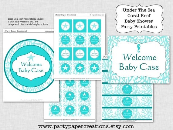 Under The Sea Coral reef Baby Shower Tablescape Personalized Printable Party Decorations Il_570xn
