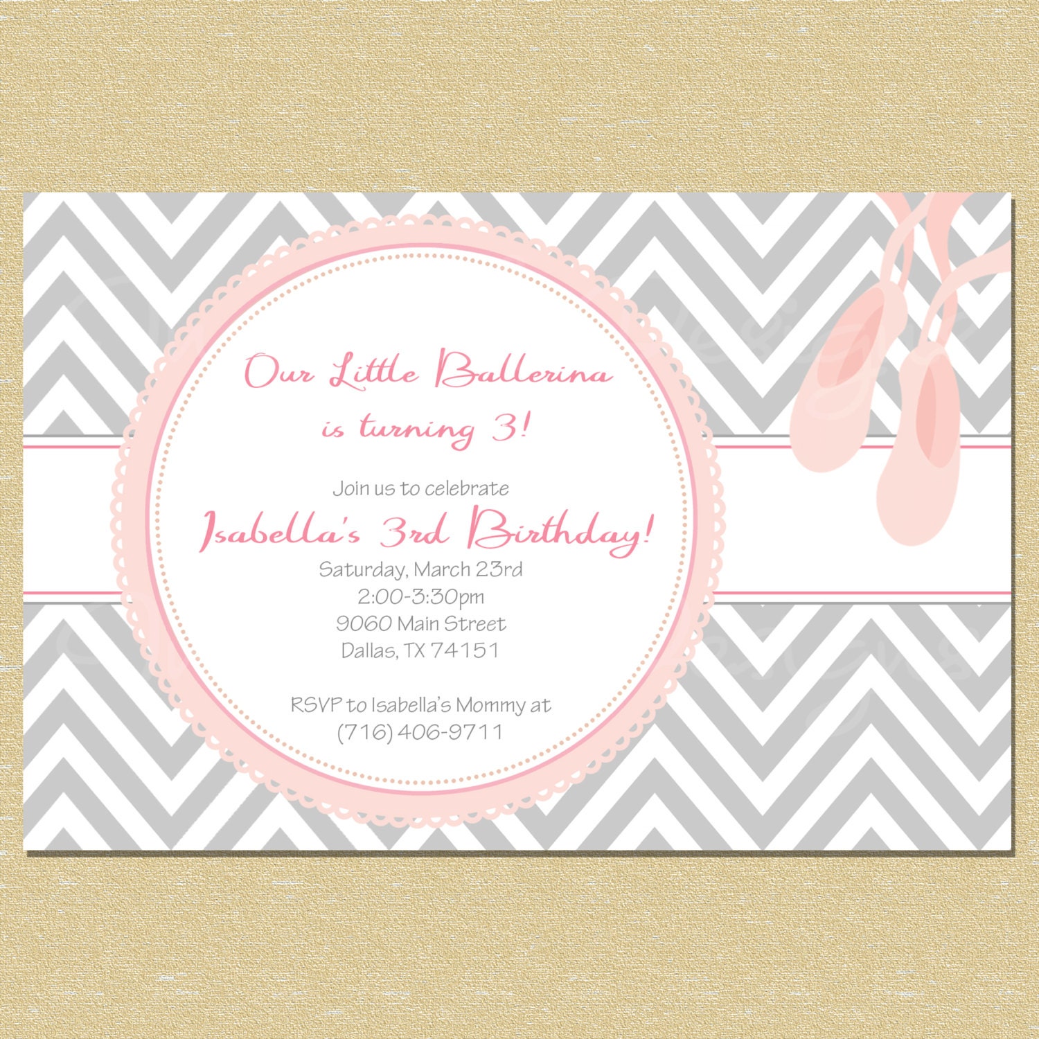 Pink & Grey Little Ballerina Birthday Invitation Il_570xn