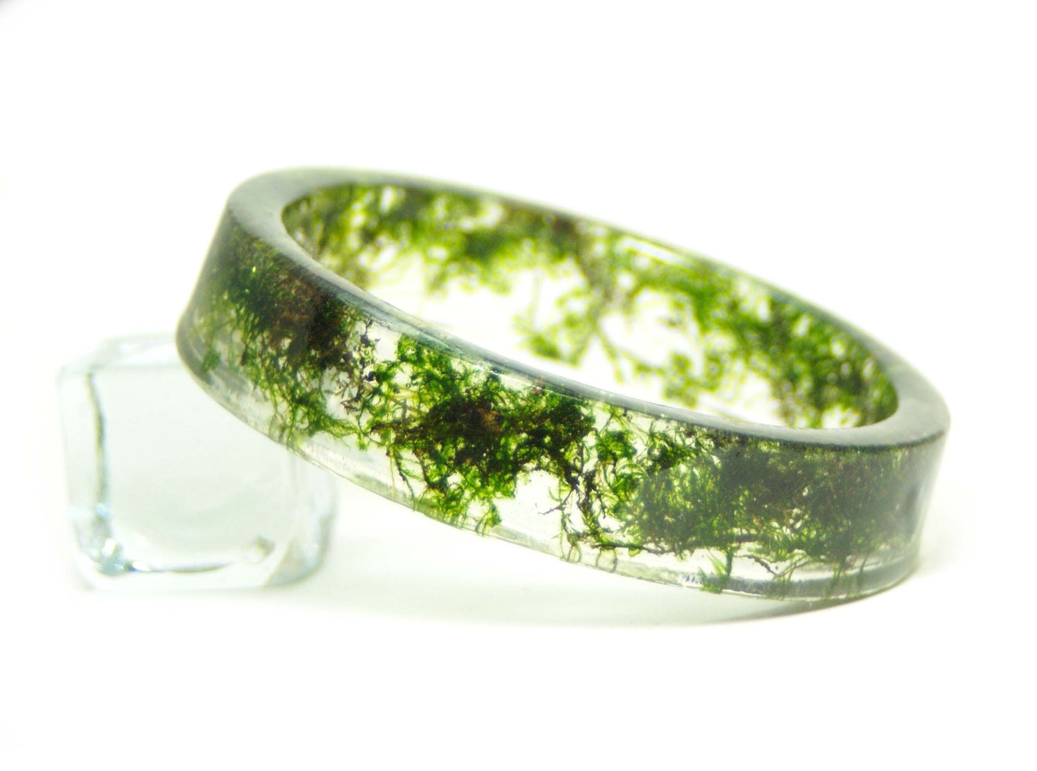 Green Bracelet- Flower Jewelry- Resin Jewelry- Green Bangle- Resin Bangle- Moss- Green Jewelry