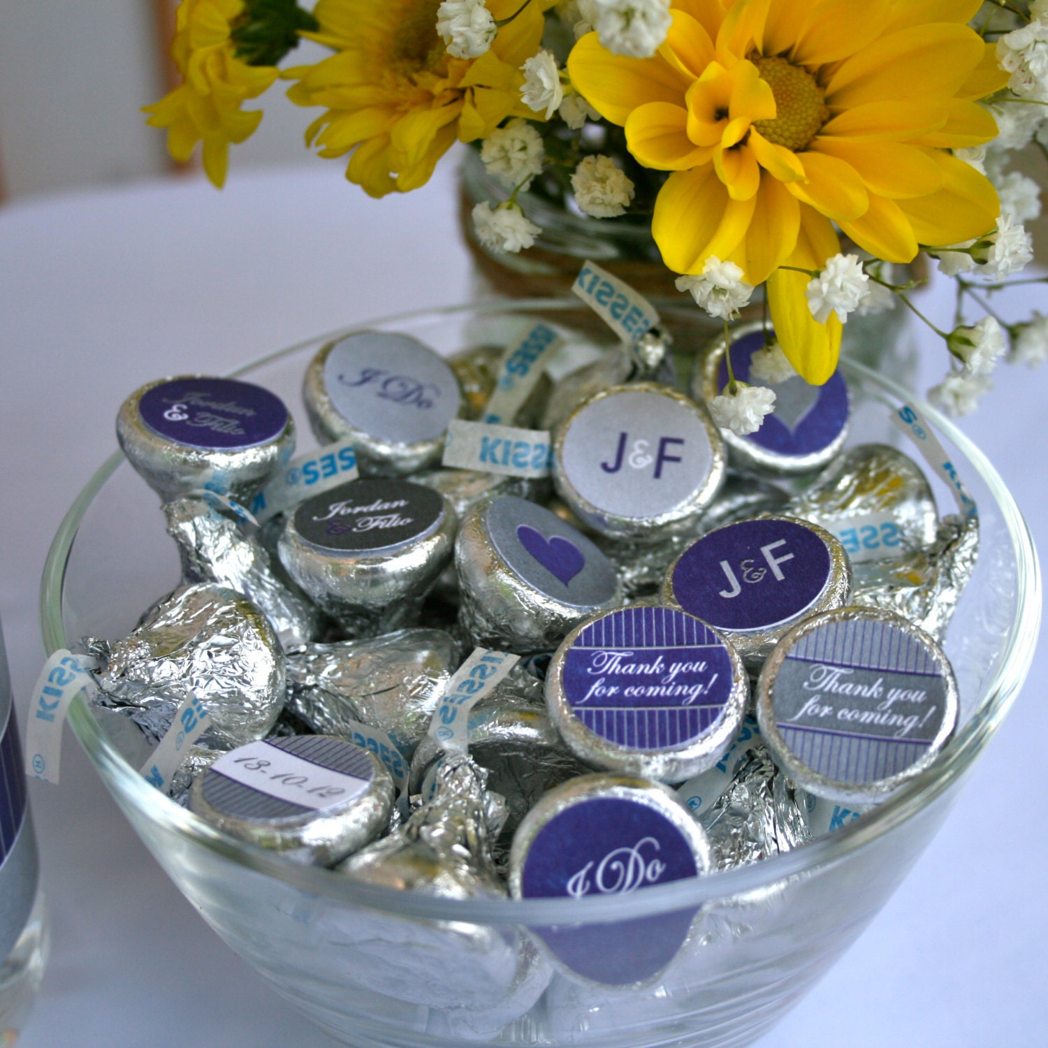 Wedding Favor- Personalized Hershey Kiss Labels in Purple and Grey- Print your own Il_570xn