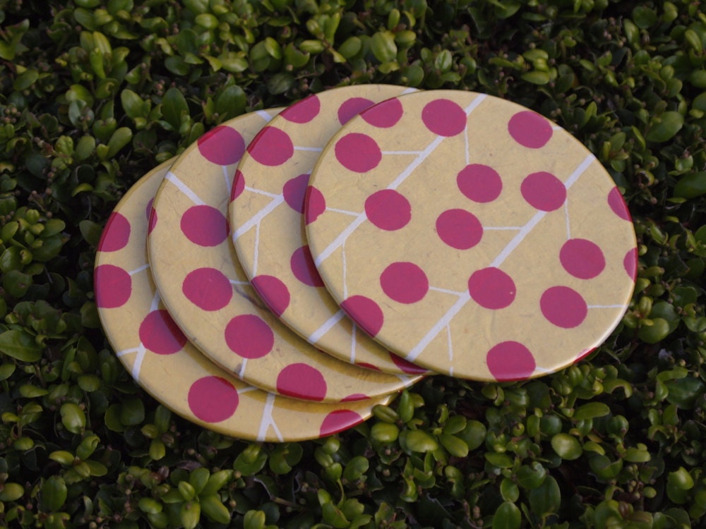 Yellow and Red Lokta Paper Coasters Set of 4 Il_570xn