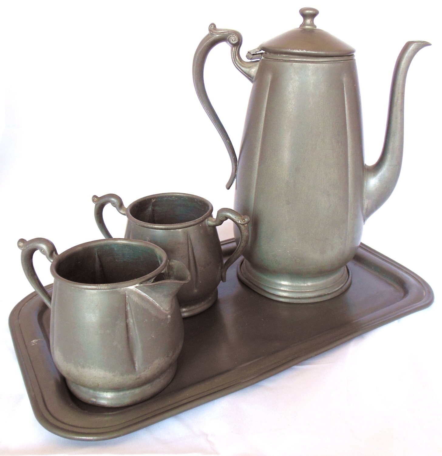 Vintage Pewter Coffee Sugar Creamer Set by vintagebytheseashore