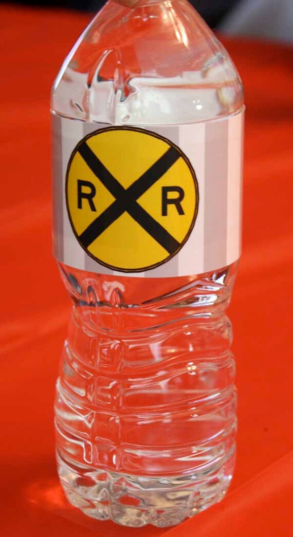 Train Birthday Party Crossing Water Bottle Labels Custom Il_570xn