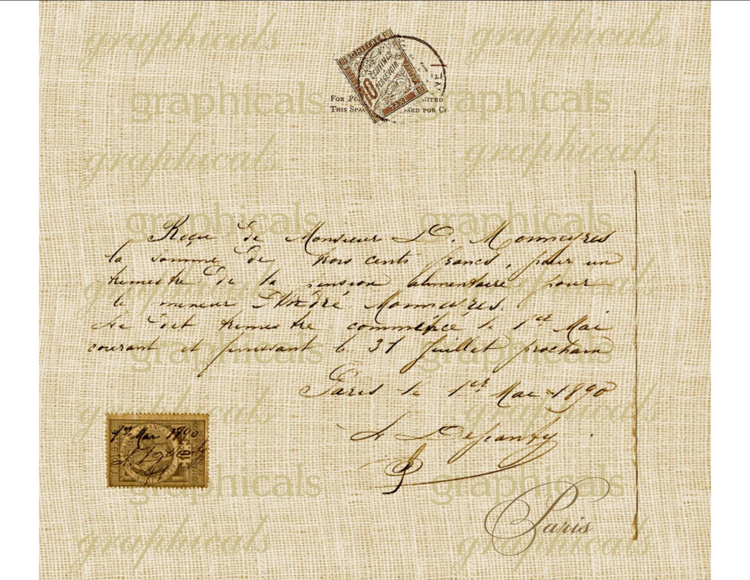French writing ephemera stamps Sepia brown Digital by graphicals