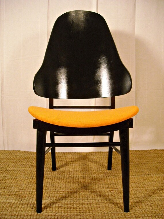 Mid Century Clam Chair Danish Modern Black by foxcreekvintage