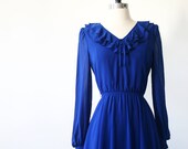 Vintage Dress Japanese S// 70s Dress// Cobalt Layered Blue Dress// Prairie Dress Japan - StandardVintage