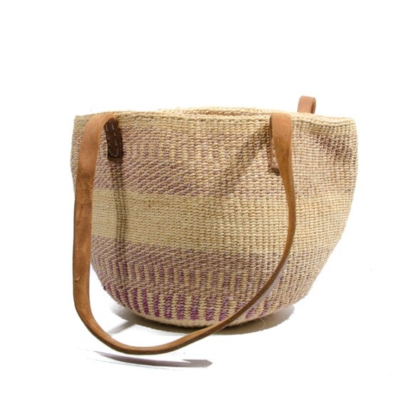 Sisal Purse Woven Straw Market Tote Bag by wildrabbitvintage