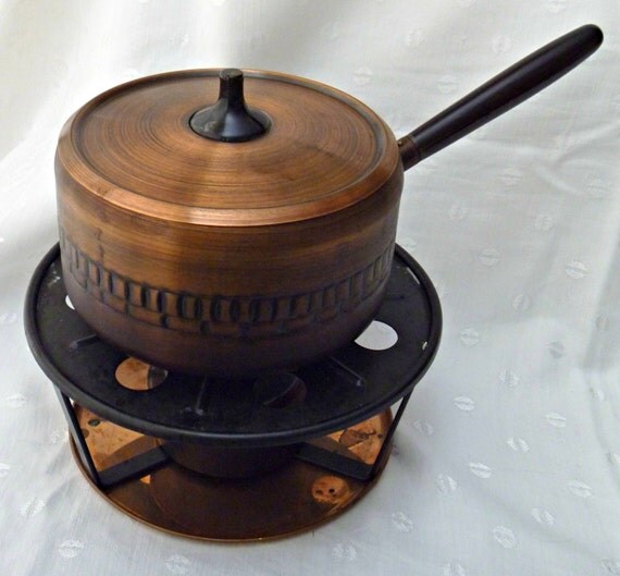 Swiss Copper Fondue Pot Metal Stand and Copper by EauPleineVintage