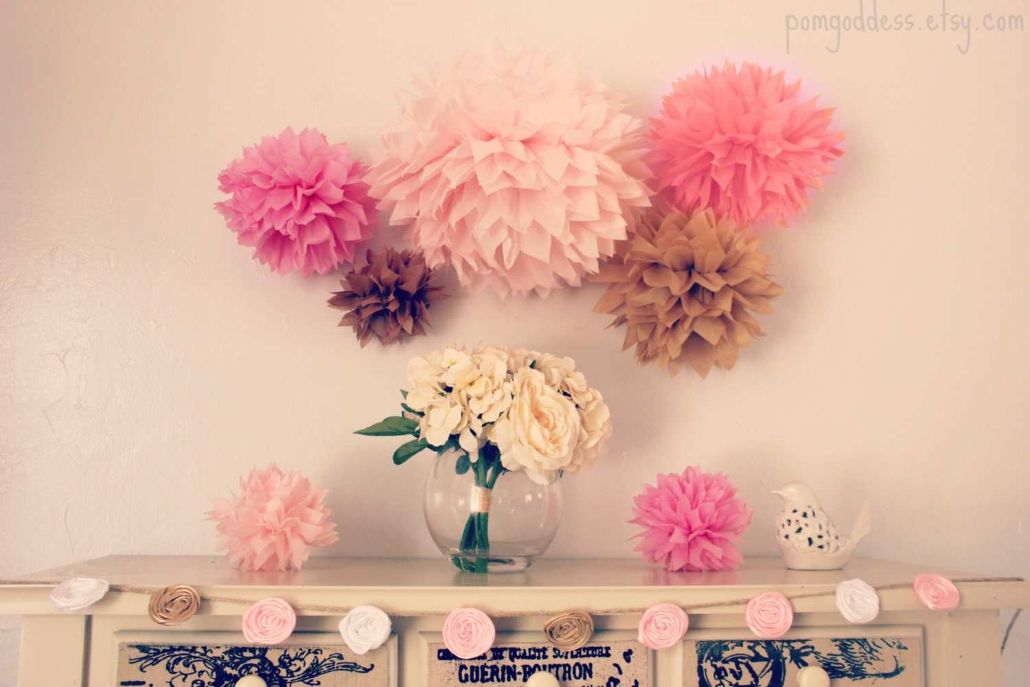 SALE 10 Tissue Pom Poms /Wedding Decoration/ Birthday Party Decor / Nursery Decor /Girl Baptism/Its a Girl/Ceremony Decor Il_570xn