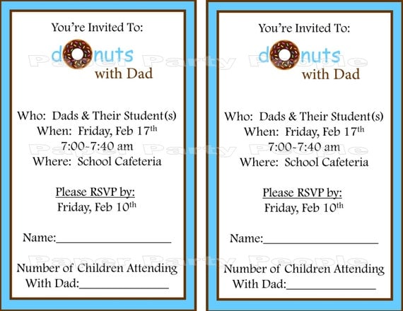 Items similar to Donuts with Dad Printable Invitation DIY Turquoise Items similar to Donuts with Dad Printable Invitation DIY Turquoise