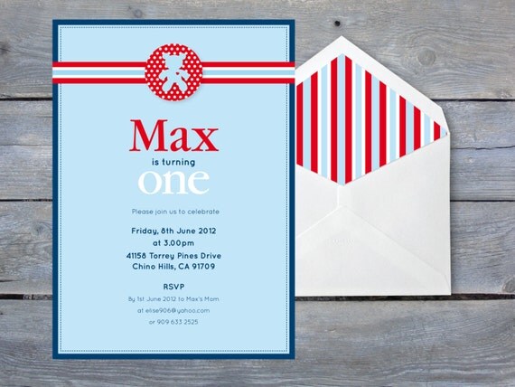 TEDDY Bears Picnic Birthday Invitation - 1st Birthday - Personalized 7x5, Print your own Il_570xn