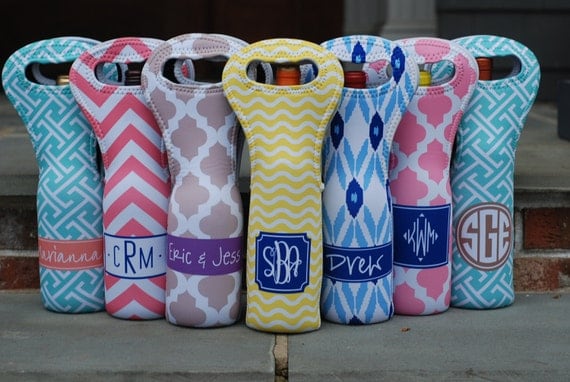 Monogram Wine Tote Bag Set5 - Can be Personalized Monogrammed