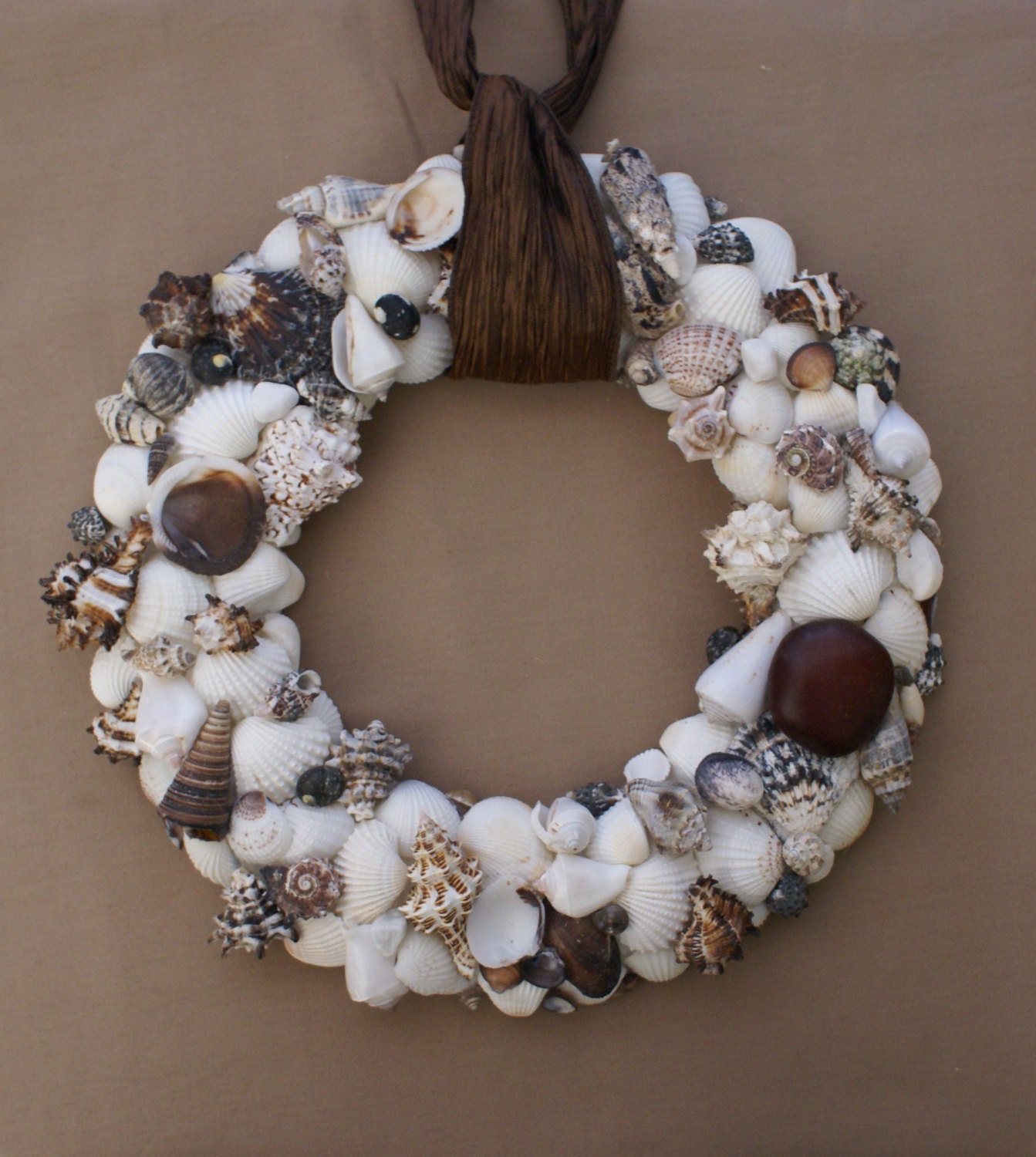 Seashell wreath, 13 inches, sea shell wreath, beach wreath, wedding wreath, brown, white, coastal decor, cottage chic