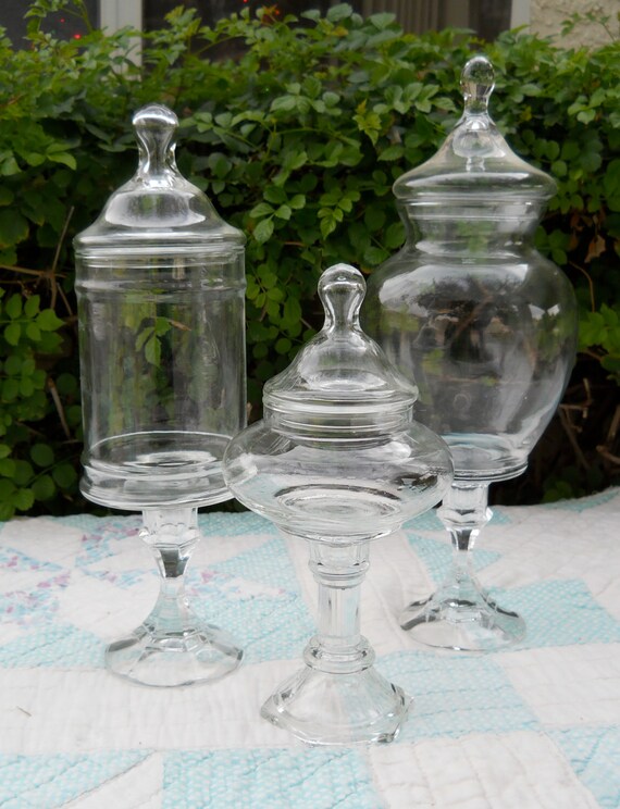 Set of Three Pedestal Apothecary Jars by cyndalees on Etsy