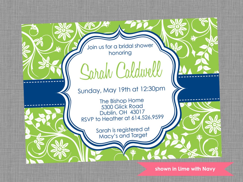 Bridal Shower Invitation - Printable Shower Themed Floral Invite - Colors and Text Customizable Il_570xn