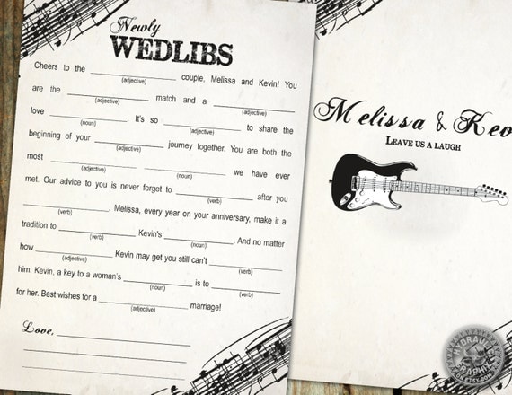 Newly Wed Madlibs - funny to use for a party favor or guest book alternative for wedding with rock influence - customize Il_570xn