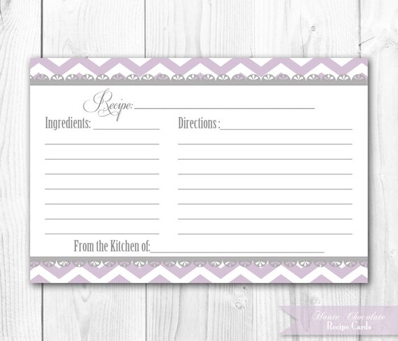 Recipe Card - Printable. Lilac Lavender and Gray Chevron Recipe Card. DIY Print Yourself. INSTANT DOWNLOAD Il_570xn